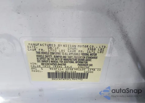 2012 Nissan Versa 1.6 Sv z USA, uszkodzony, nr VIN 3N1CN7AP5CL944793